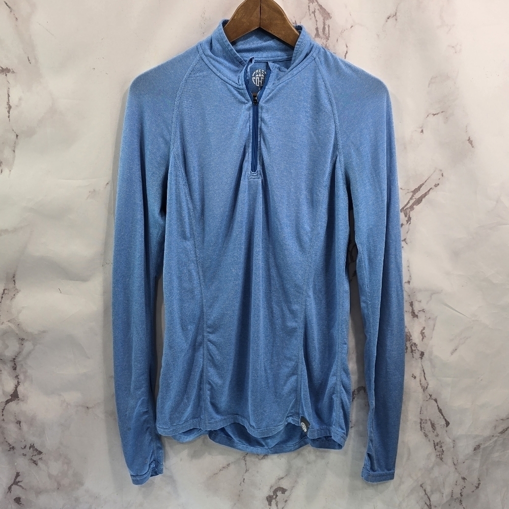 REI Co Op Shirt Womens Small Light Blue Quarter Zip Tech Soft Long Sleeve